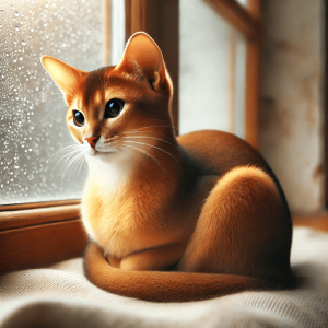 Cat lookink at window, outside the snow falling